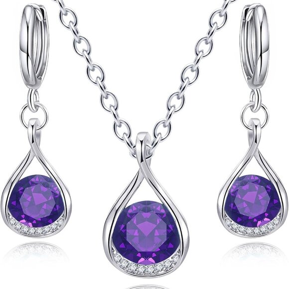 Jewelry - Genuine Birthstone Jewelry Set For Women Silver Plated Cz Choker Infinity Neckla